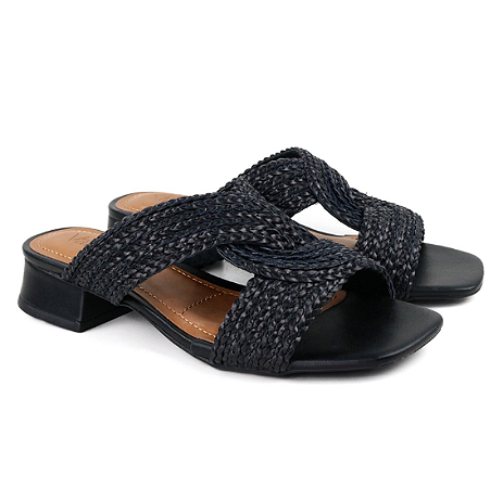 Tamanco Tramado Val Salto Bloco Valentina Flats Preto