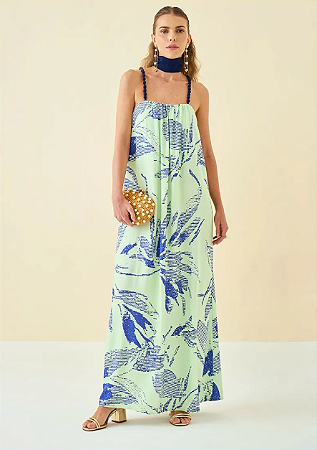Vestido Maria.Valentina Sólto Decote Reto Com Alça Longo Azul Marinho