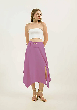 Saia Zinco Midi Fluida Com Fenda Rosa