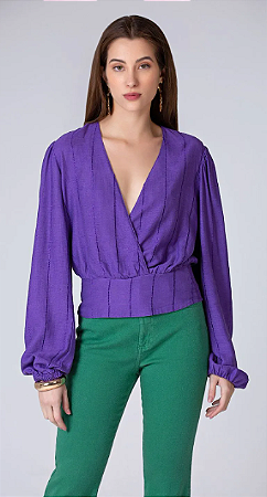 Blusa Maria.Valentina Decote Transpassado Manga Longa Com Lastex Roxo