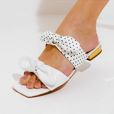 Rasteira Couro Branco Poá Cecconello