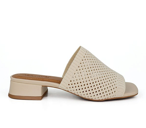 Tamanco Camilla Salto Bloco Valentina Flats Creme