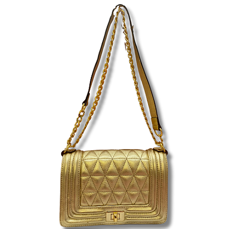 BOLSA GLOSS COURO DOURADA PEQUENA