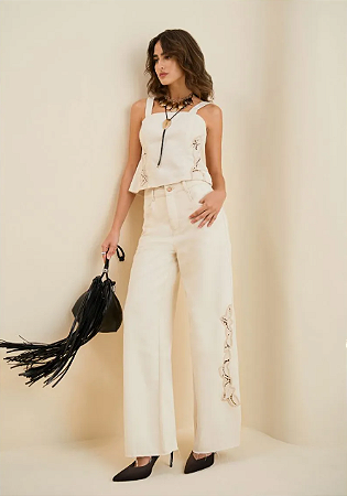 Calça Morena Rosa Pantalona Alta Off White