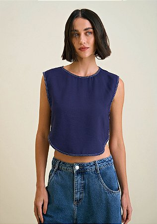 BLUSA DECOTE REDONDO SEM MANGA COM BOTAO