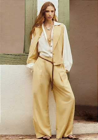 Calça Morena Rosa Wide Alta Amarelo