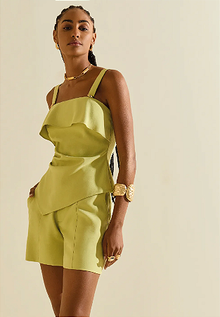 Top Morena Rosa Verde Alça Fina Decote Reto