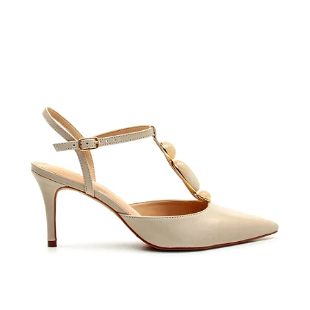 Slingback Couro Off White Salto Médio Cecconello