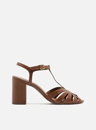 Sandália Marrom Couro Salto Bloco Arezzo