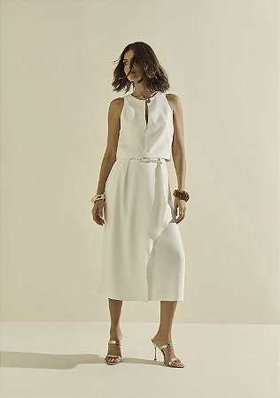 Saia Morena Rosa Evasê Alta Midi Off White
