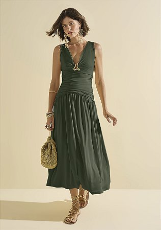 Vestido Morena Rosa Midi Verde Ajustado