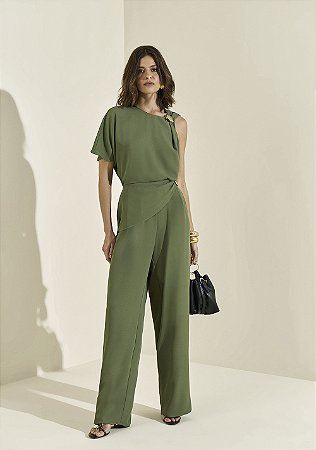 Calça Morena Rosa Reta Alta Verde Elegante