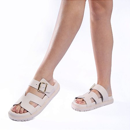 Rasteira Papete Giulia Domna Off White Couro Anatômica