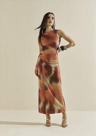 Vestido Morena Rosa Ajustado Midi Sem Manga