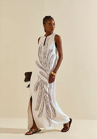 Vestido Longo Morena Rosa Off White Sem Manga