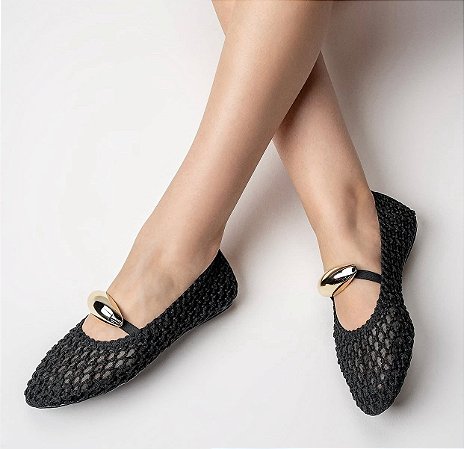 Sapatilha Valentina Tramada Preta Confortável