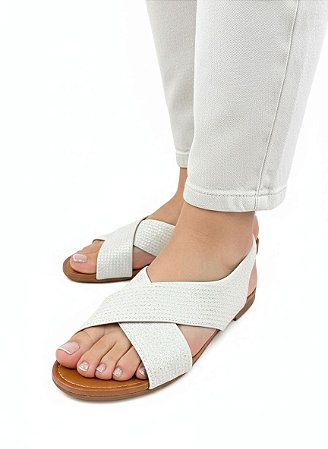 Sandália Rasteira Bordada Paetê Branco Valentina
