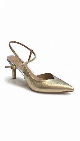 Slingback Couro Lacore Dourado Elegante