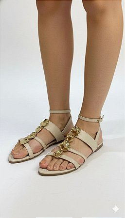 Rasteira Bico Folha Off White Lacore Couro