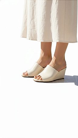 Tamanco Salto Anabela Couro Off White Bottero