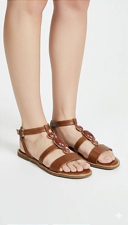 Sandália Rasteira Couro Cecconello Marrom