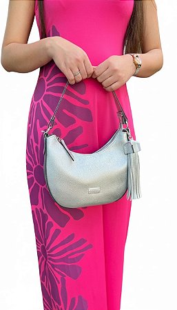 Bolsa Prata Couro Gloss Feminina