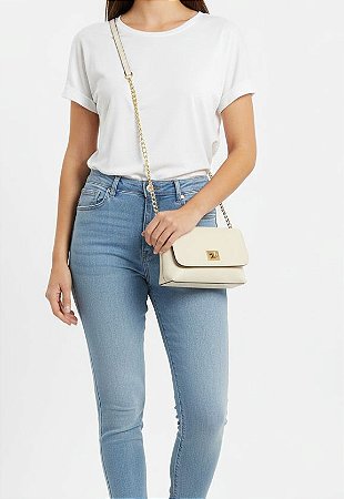 Bolsa Pequena Couro Off White Gloss Elegante