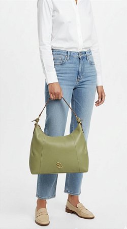 Bolsa Grande Couro Verde Sagga