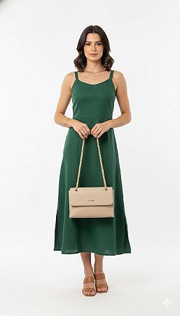 Bolsa Média Nude Couro Correntes Douradas Scamboo