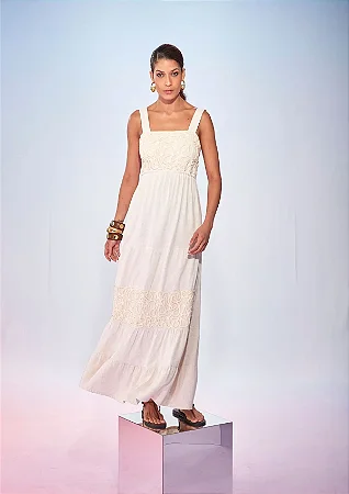 Vestido Longo Cru Haes com Bordados