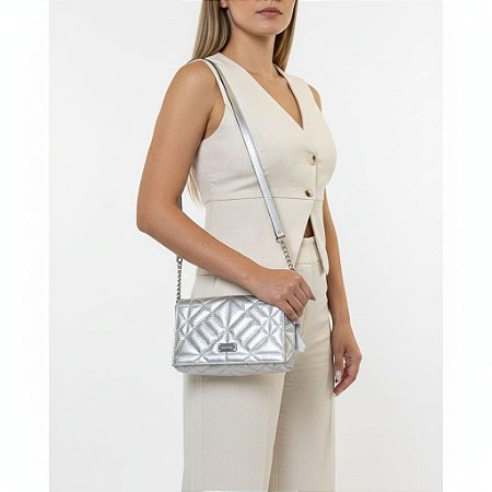 Bolsa Pequena de Couro Prata Feminina