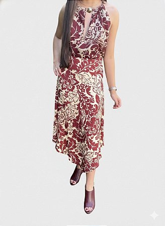 Saia Midi Estampada Morena Rosa