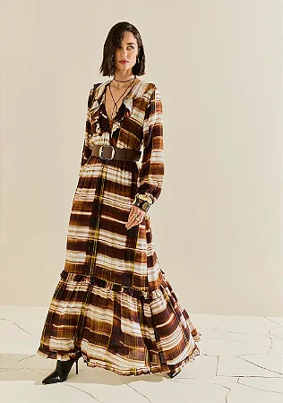 Vestido Morena Rosa Solto Decote V Manga Longa