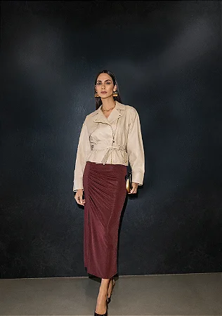 Saia Zinco Reta Alta Midi Vinho