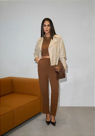 Top Zinco Sem Alça Decote Careca Marrom