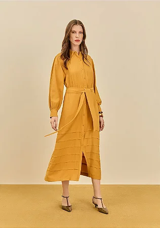 Vestido Midi Amarelo Maria.Valentina Manga Longa