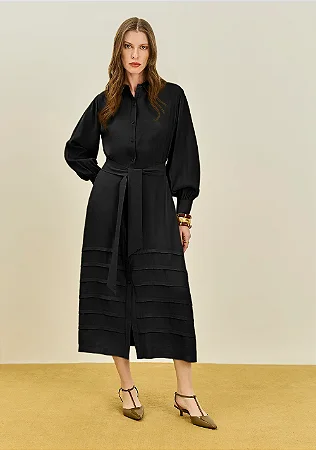 Vestido Midi Maria.Valentina Solto Manga Longa Preto