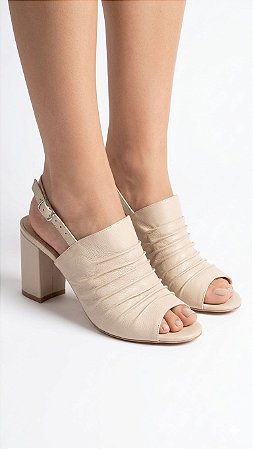 Sandália Salto Bloco LaCore couro Off White