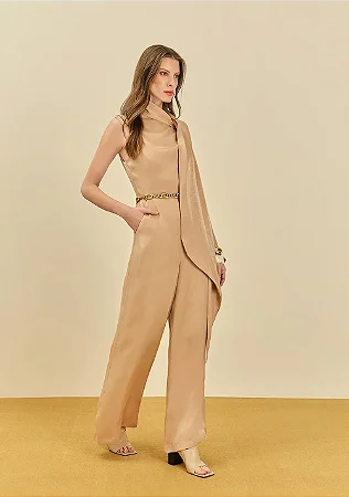 Macacão Longo Solto Maria.Valentina Bege