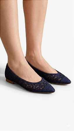 Sapatilha Tramada Valentina Azul Marinho Confortável