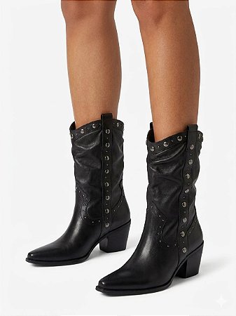 Bota Cano Médio Couro Preto Cecconello