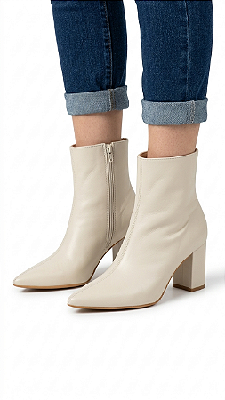 Bota Couro Off White Salto Bloco LaCore