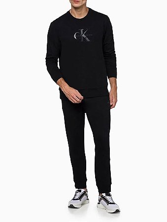 MOLETOM CKJ MASCULINO LOGO REISSUE GEL PRETO CM3OC01CC161