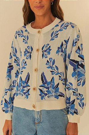CARDIGAN CURTO LEVEZA TROPICAL ESTAMPADO FARM 323404