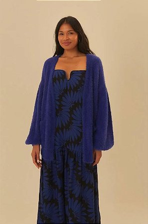CARDIGAN TRICOT PELINHO COM BOLSO AZUL FARM 326437