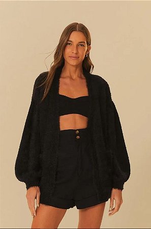 CARDIGAN TRICOT PELINHO COM BOLSO PRETO FARM 326437
