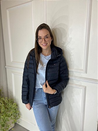 JAQUETA FEMININA CLASSICA COM CAPUZ REMOVIVEL E ZIPER AZUL MARINHO TOMMY HILFIGER