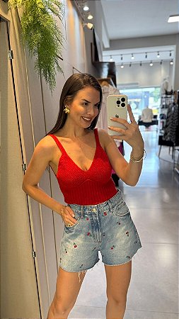 TOP TRICOT CROPPED COM ALÇA VERMELHO 503TP000170