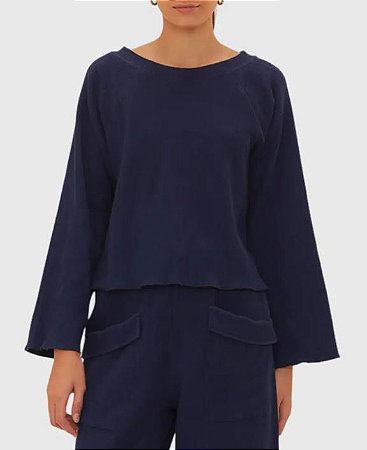 BLUSA MANGA LONGA TEXTURA AZUL MARINHO FARM 338342