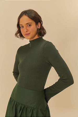BLUSA RIB MANGA VERDE MILITAR FARM 338880